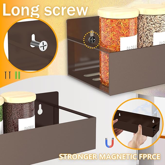 Magnetic Spice Rack Organizer for Fridge Seasoning Organizer for Kitchen storage with Screw Magnetic Shelf for Refrigerator and Oven(6pack-Bronze)