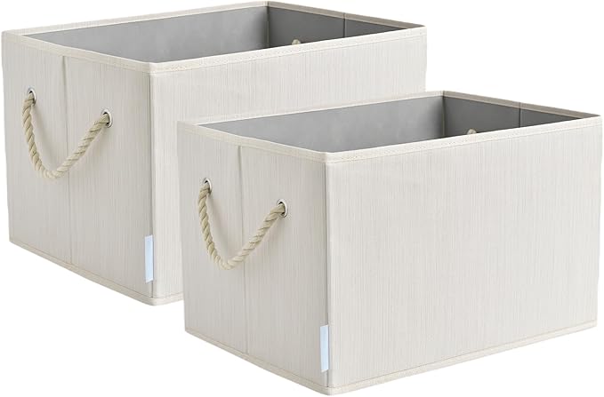 Pack of 2 Large Modern Rectangular Storage Bins, Sturdy Foldable Fabric Closet Organizer System with Flip Top Lids, 16.3" x 12" x 10.24"
