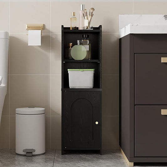 Bathroom Storage Cabinet, Corner Floor Cabinet with Doors and Adjustable Shelf, Narrow Toilet Paper Cabinets, Bathroom Organizer for Small Spaces, Black BC39704X