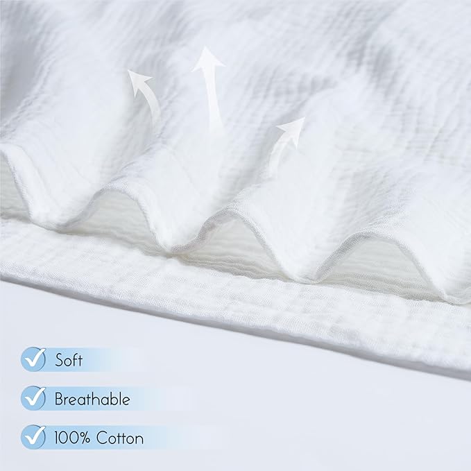 Meracorallo Muslin Swaddle Blanket, 100% Cotton Receiving Blanket Soft and Breathable Swaddle Wrap for Baby Boys and Girls, White