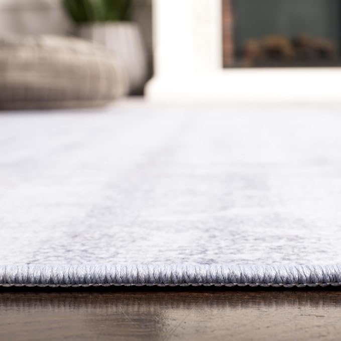 SAFAVIEH Washable Rug Tacoma Collection - 8' Round, Light Grey & Grey, Slip Resistant & Easy to Clean, Ideal for Living Room, Bedroom, Home Office, Dining Space (TAC857F)