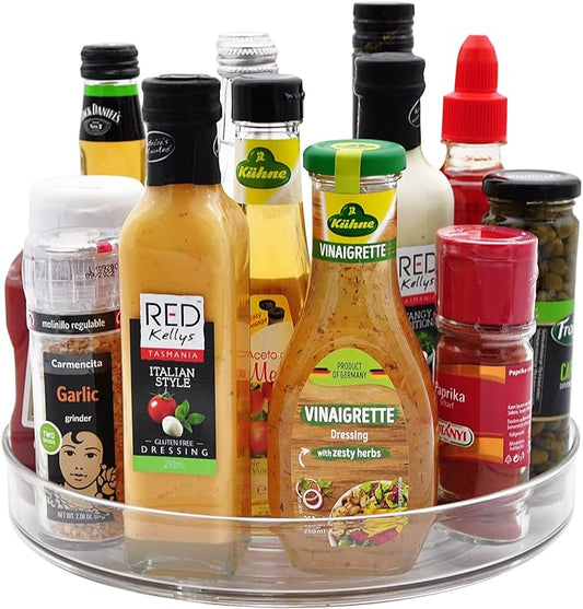 Amolliar 11" Clear Lazy Susan Organizer - 360° Rotating Turntable Organizer for Kitchen, Fridge, Pantry, Countertop, Under Sink & Bathroom, Spice Condiment Organizer Space-Saving Storage Tray 1 Pack