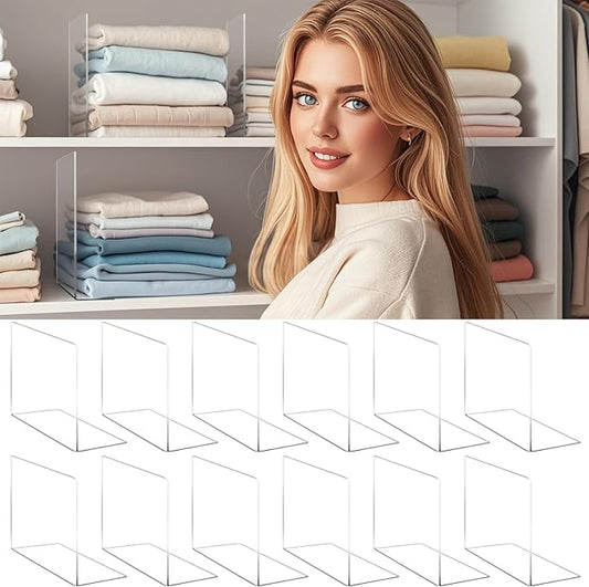 Acrylic Shelf Dividers for Closet Organization: 10" Tall Clear Closet Dividers for Shelves - Free-Standing Shelf Separators for Clothes Sweater Purse