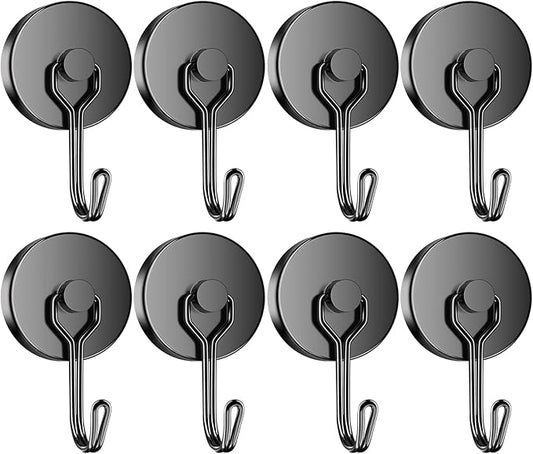 Grtard 110LBS Strong Magnetic Hooks, 8 Pack Swivel Swing Magnetic Hooks Heavy Duty, Black Neodymium Magnet Hooks for Cruise Cabin, Magnets with Hooks for Refrigerator, Grill, Classroom, Garage