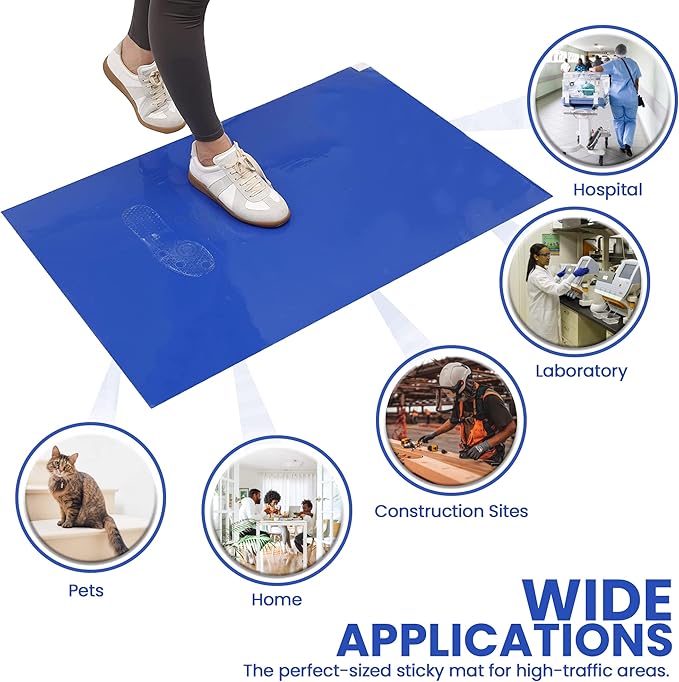 CALPALMY 150 Sheets 24" x 36" Adhesive Mats - Sticky Mat for Laboratories, Homes, Construction Sites, and More - Remove Dust and Dirt from Shoes and Equipment Wheels -Blue