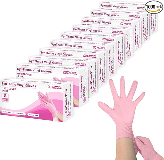 Disposable Gloves Small, Nitrile and Vinyl Blend Material Gloves, Latex Free 4 Mil 1000 Pc Food Grade Glove for Cleaning, Food Prep, Hair Dye, Tattoo, Pink