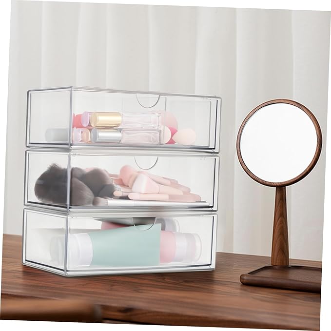 3pcs Acrylic Makeup Organizer Storage Box Lid Lipstick Holder Vanity Desk Small Compartment Ball