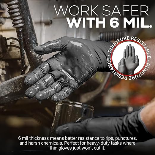 First Glove Volt 6 Mil Black Nitrile Disposable Gloves - 100 Ct. 2X-Large - Food Safe Heavy Duty Gloves for Cooking, Cleaning, Industrial & Food Service - Latex Free, Powder Free, Micro-Textured Grip