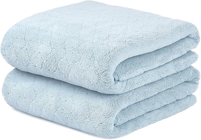 Bath Towels Pack of 2, 30 in x 60 in, Large Microfiber Bath Towel Set, Ultra Soft, Super Absorbent, Fast Drying, Use for Sauna, Sport, Travel, Fitness, SPA, Yoga,Coral Fleece -Light Blue