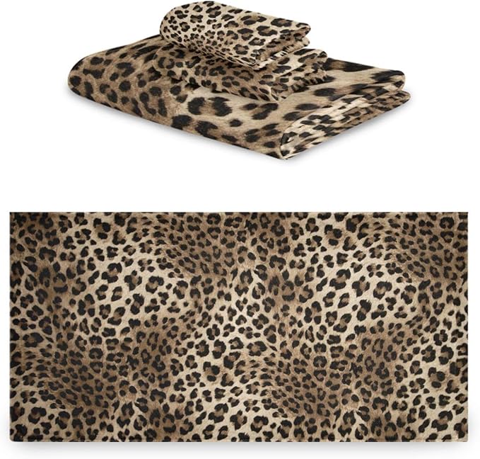 3 Piece Brown Leopard Bath Towel Set,Microfiber Decorative Black Cheetah Wild Savannah Animal Skin Print Bathroom Towels,1 Bath Towel 1 Hand Towel for Bathroom Kitchen,1 Washcloth for Face