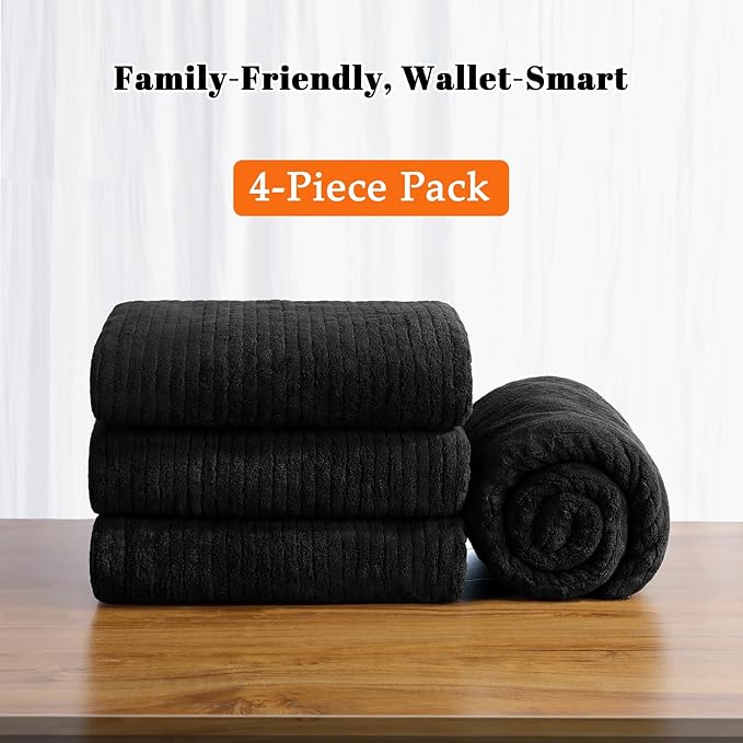 Bath Towels Set of 4 Extra Large 35 x 70 Inches,Luxury Thick High Absorbent and Quick Dry Bath Sheet,Ultra Soft Microfiber,Bathroom,Beach,Yoga,Sport,SPA,Fitness (Black)