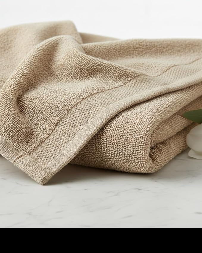 HOME ESSENTIALS Beige 8 Piece Bath Towel Set, 100% Cotton Soft & Super Absorbent Towels for Bathroom – 2 Large Bath Towels, 2 Hand Towels, 4 Washcloths, Quick Dry for Home, Gym & Spa