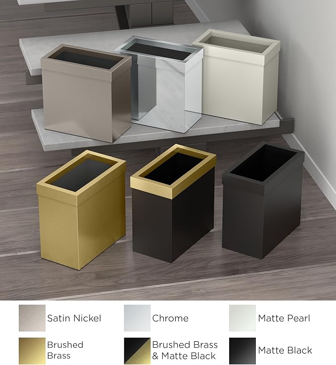 Gatco Modern Rectangle Wastebasket, Brushed Brass - Stainless Steel Trash Can with Removable Lid, Leakproof, 3 Gallon Capacity for Bathroom, Bedroom, Kitchen, or Office