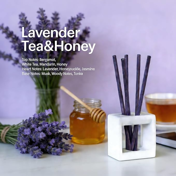 Non-Toxic Air Freshener Stix - Natural Essential Oils Infused, 30 Days Long-Lasting Freshness, 5 Pcs 6" Per Pack for Car Home Office，Ceramic Base not Included (Lavender Tea and Honey)