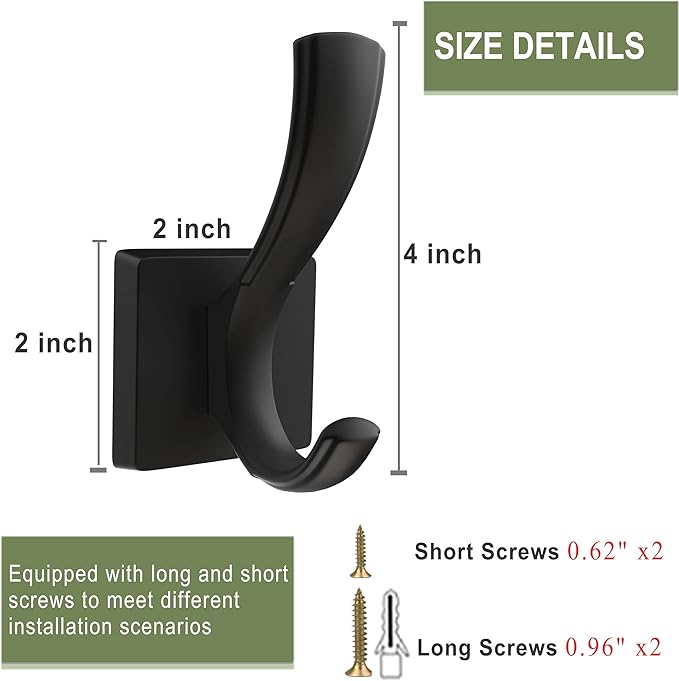 Black Towel Hooks Coat Hook, Towels Robe Holder for Bathroom Hat Hooks for Wall Hanging Key Bag Backpack (5 Pack, Black)
