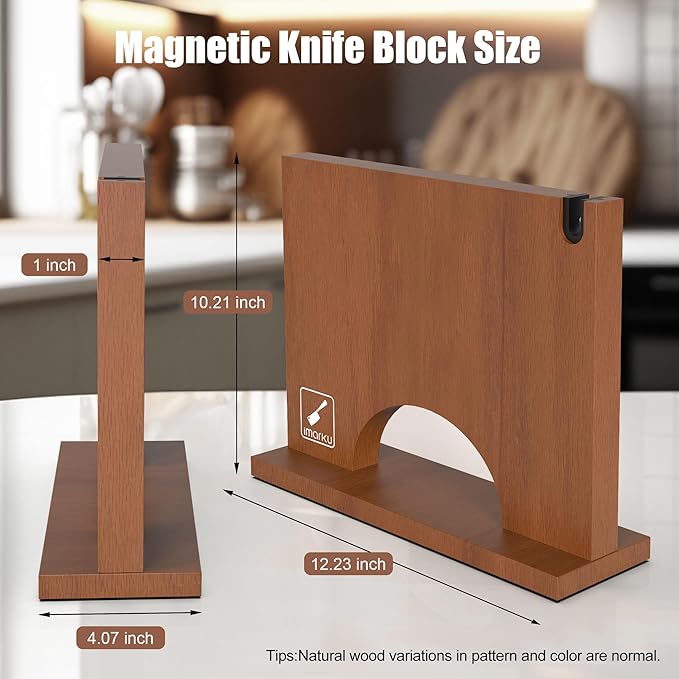 imarku Magnetic Knife Block Holder, Double Sided Kitchen Knife Holder for Counter Top, Universal Knife Block without Knives, Magnetic Knife Holder with Knife Sharpener, Best Gifts
