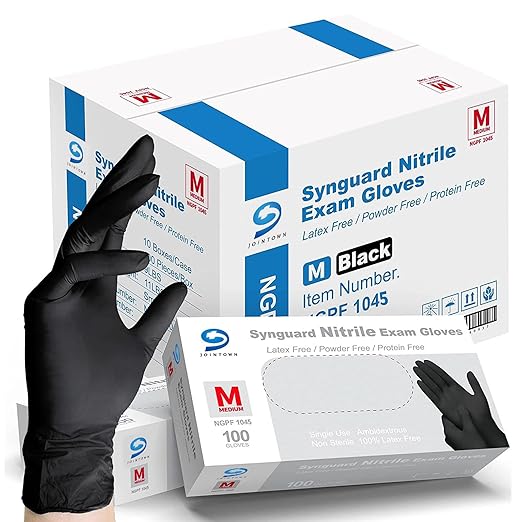 Jointown Basic Medical Black Nitrile Exam Gloves - Latex-Free & Powder-Free - NGPF1045 (Case of 1,000), Medium