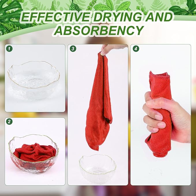 Preboun 300 Pack 12 x 16 Inch Microfiber Cleaning Cloth Bulk Multipurpose Reusable Washable Cleaning Rags Absorbent Towels for House, Kitchen, Car, Office, Window(Red)
