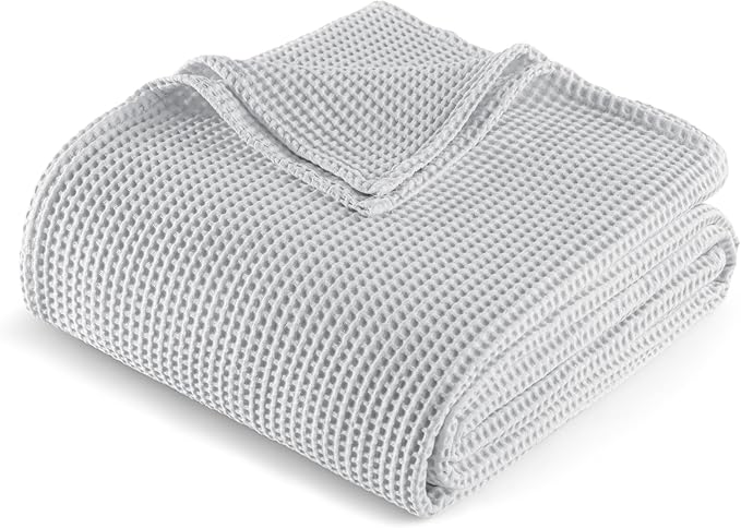 Exclusivo Mezcla 100% Cotton Waffle Weave Throw Blanket, Soft, Lightweight and Breathable Muslin Gauze Blanket for Couch, Sofa, All Season, 50"x70", Light Grey