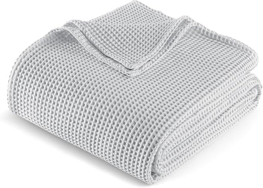 Exclusivo Mezcla 100% Cotton Waffle Weave Throw Blanket, Soft, Lightweight and Breathable Muslin Gauze Blanket for Couch, Sofa, All Season, 50"x70", Light Grey