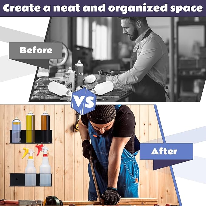 2 Pcs 3 Holes All Purpose Steel Spray Bottle Holder Heavy Duty Can Holder Rack Organizer Easy Install Wall Mount Paint Spray Bottle Organizer Storage Rack for Garage Home Workspace(Black)
