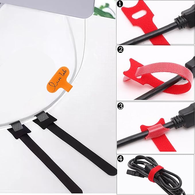 60 Pack Reusable Cable Labels & Cord Organizer Kit – Color-Coded Write-On Wire Labels with Marker + 30 Ties for Home Office Electronics Cord Management