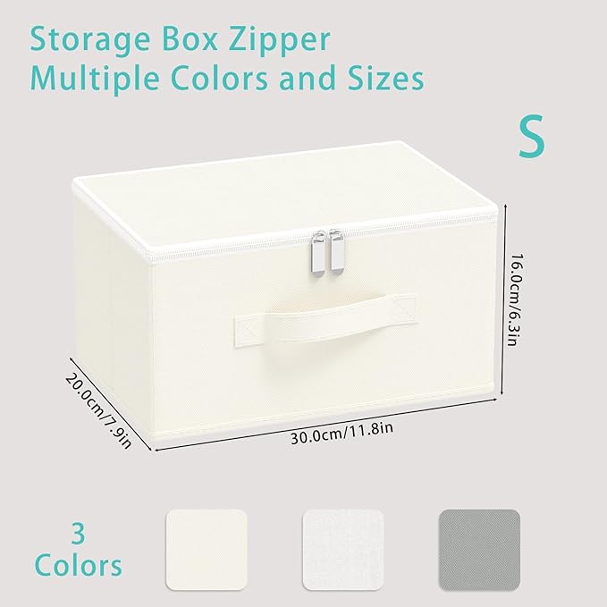 Storage Bins with Zipper, Cube Organizer Basket with Lid, Collapsible Stackable Closet Boxes, for Home and Bedroom, 1 Pack, Beige, 11.8 x 7.9 x 6.3 In, XSNY16BES-1