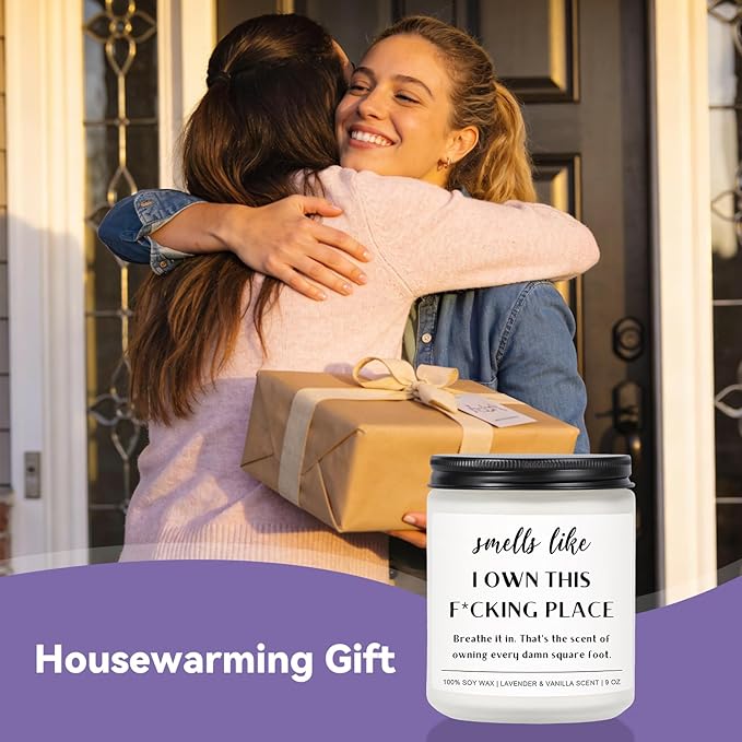 Haukea Funny House Warming Gifts New Home, Housewarming Gifts, New Home Gift Ideas for Women Men Couple, First Apartment Essentials Homeowner Decor Closing Gift - lavender Scented Candle 9 oz(Homes 4)