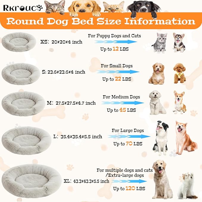 Fluffy Dog Bed Calming Donut Beds for Large Dogs Warming Round Small Medium Pet Nest Cozy Cat Mattress Indoor Washable Puppy Kennel Kittens Sleep Mat (XS, 20×20 inch, Gradient Coffee)