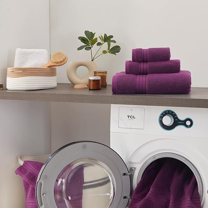 COZYART Luxury Purple Bath Towels Set, Turkish Cotton Hotel Large Towels for Bathroom, Thick Bathroom Set of 3 with 1 Bath Towel, 1 Hand Towel, 1 Washcloth, 650 GSM