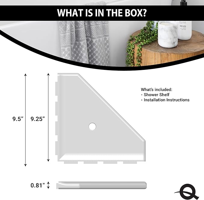 Questech 10" Corner Shower Shelf - Lugged for New Construction, Shower Organizer for Tiled Walls, Corner Caddy Soap Dish Bathroom Storage, Geo Lugged, Sand Matte
