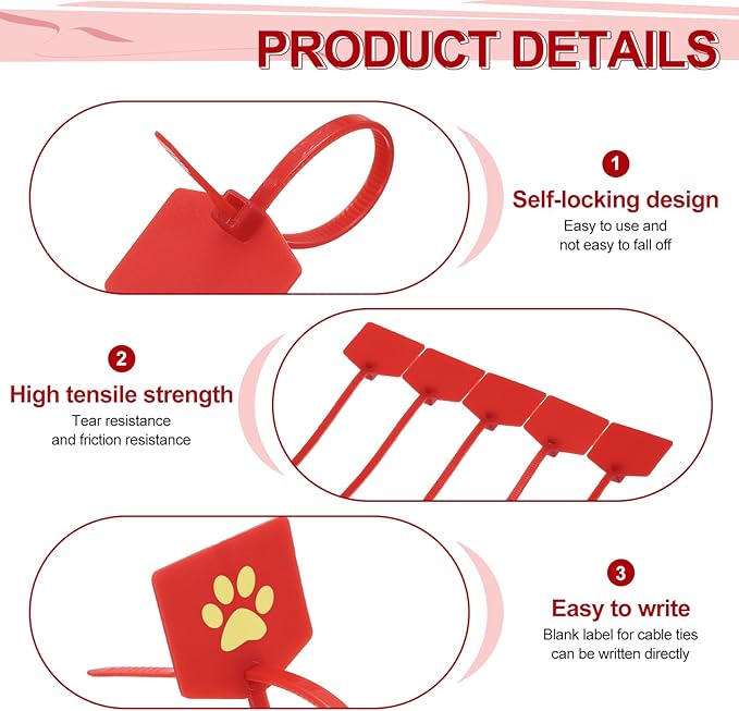 MECCANIXITY 100Pcs 4.7 Inch Waterproof Shipping Tags 0.12" Nylon Writable Hanging Tags Self Locking Labels Zip Tie Wraps for Indoor and Outdoor, Red