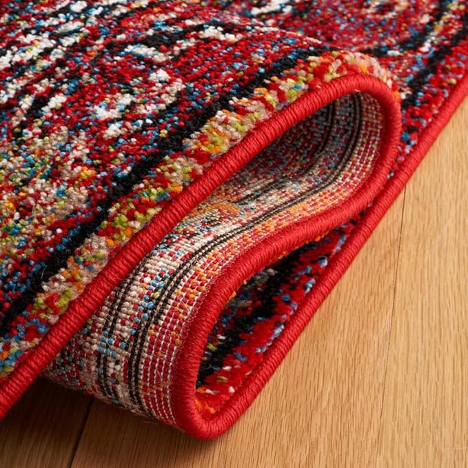 SAFAVIEH Vintage Hamadan Collection Area Rug - 6'7" x 9', Red & Black, Transitional Design, Stain Resistant, Ideal for High Traffic Areas in Living Room, Bedroom & Dining Room (VTH204Q-6)