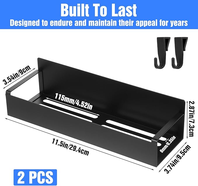 2 Pcs Magnetic Spice Rack for Refrigerator,Heave Duty Magnetic Shelf for Kitchen,Magnet Book Shelf for Whiteboard,Space Container,Drill Free, Black