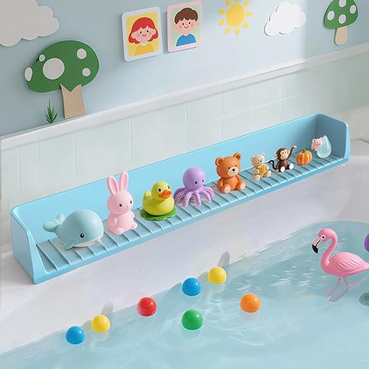 Bathtub Splash Guard PlayPad Shelf Area with Strong Suction Cups, Toy Tray Caddy Holder Storage Over Tub, Bathtub Ledge Guard, No Mess Water, Splash Protection Water Barrier for Bathroom-Blue