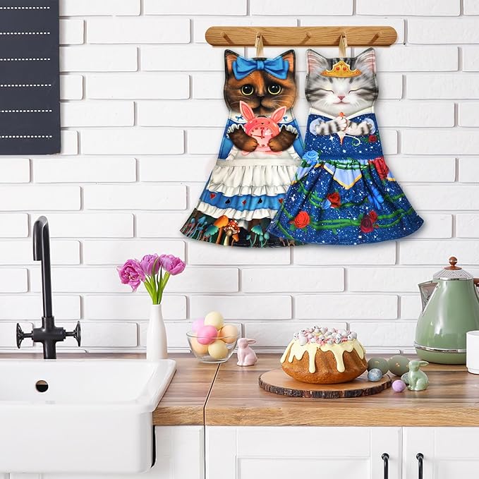 PAT JUUMG Cat Hand Towels, Cute Decorative Hanging Face Towels for Bathroom Kitchen, Super Absorbent Soft, Cat Lovers Gifts for Women, Housewarming for People Who Love Cats