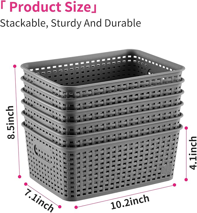 AREYZIN 12 Pack Bundles Plastic Storage Baskets Including 6 Plastic Storage Baskets With Lids Set of 6 Durable Small Pantry Organizer Bins