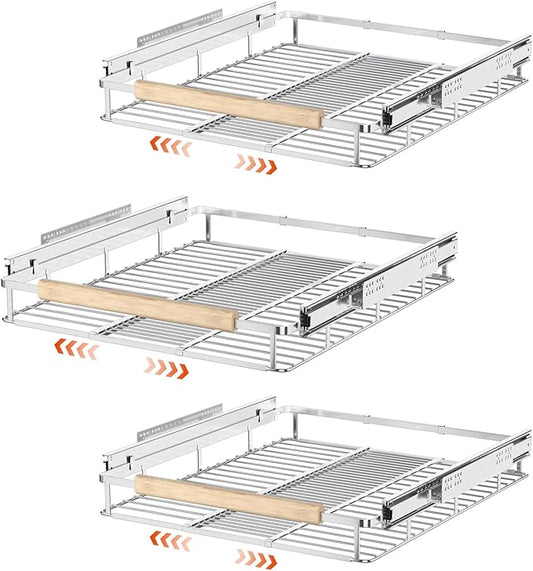 SANNO Pull Out Cabinet Organizer, Cabinet Slide Out Shelf, Pots Pans Organizers Shelves with Sliding for Cupboard Pantry Under Sink Closet, Expandable Width 17.1to 27" W x 22.5" D