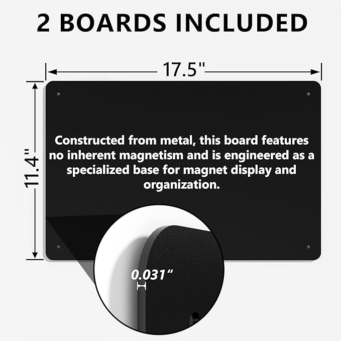 2 Pack Magnetic Board for Wall, 17.5" x 11.4" Magnet Bulletin Memo Board, Metal Sheets to Display Magnetic Letter Number Souvenir, Notes, Poetry, Photos, Black