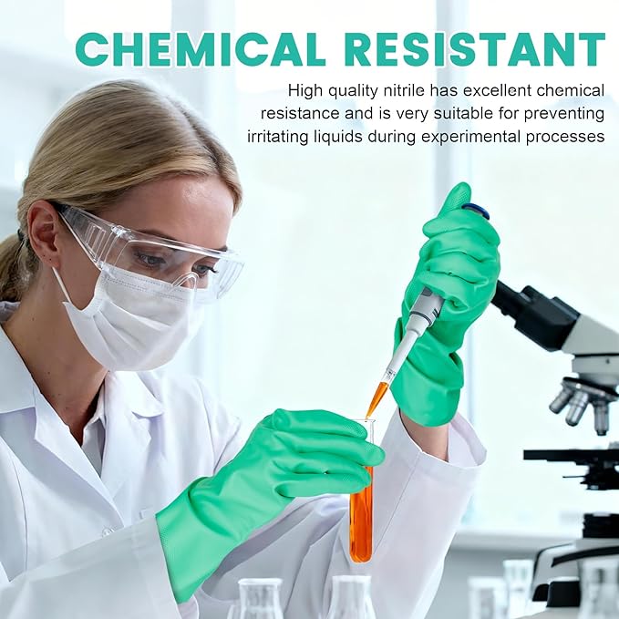 20 Pairs Nitrile Chemical Resistant Gloves, Reusable Heavy Duty Safety Gloves, Resist Household Acid