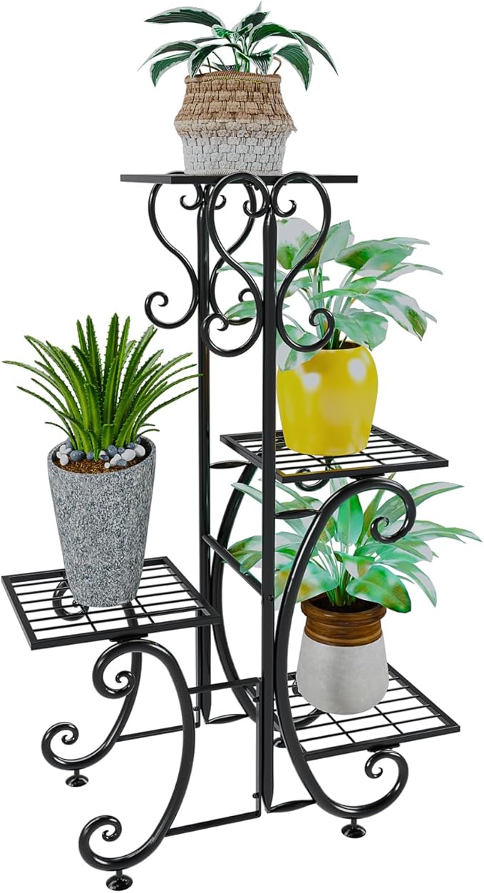 4 Tier Metal Plant Stand Indoor, Tiered Corner Plant Holders for Multiple Plants, 29 Inch Tall Flower Pot Holde Display Stand for Patio Garden Living Room Balcony Bedroom, Black