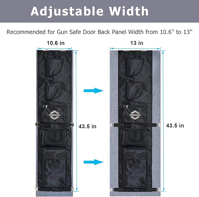 RAYMACE Gun Safe Door Panel Organizer 10.6W*43.5H，Adjustable Width to 13 Inch, Pistols and Documents Storage Solution