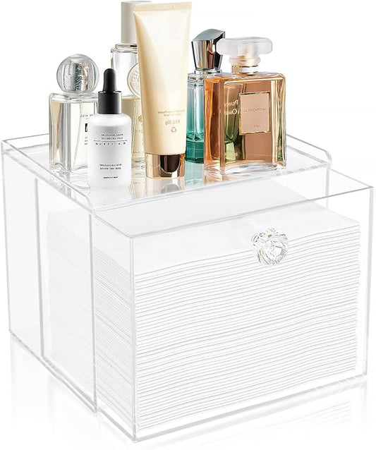 Disposable Face Towel Container Box with Drawer, Acrylic Storage Containers Compatible with Clean Skin Club Clean Face Towels, Clear Makeup Organizer for Face Towel (Excluding Facial Towels)
