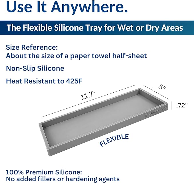 Countertop and Vanity Tray - 2 PC Large 11.7" Silicone Bathroom Trays, Counter Organizer, Dish Soap Sponge Holder Kitchen Sink Tray Organizer, Sink Caddy Toothbrush Key Kitchen Soap Trays