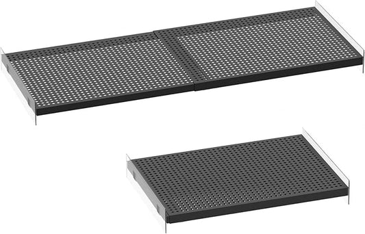 Closet Shelf Expandable-Large Metal Storage Rack DIY Divider Separator for Cabinet Wardrobe Cupboard Pantry Kitchen Bathroom (Perforated,Black, W: 11.81" x L: 17" to 31")