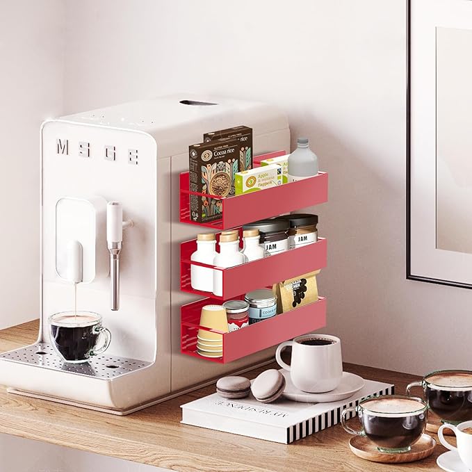 Magnetic Spice Rack Organizer for Fridge Seasoning Organizer for Kitchen storage with Screw Magnetic Shelf for Refrigerator and Oven (6pack-Red)