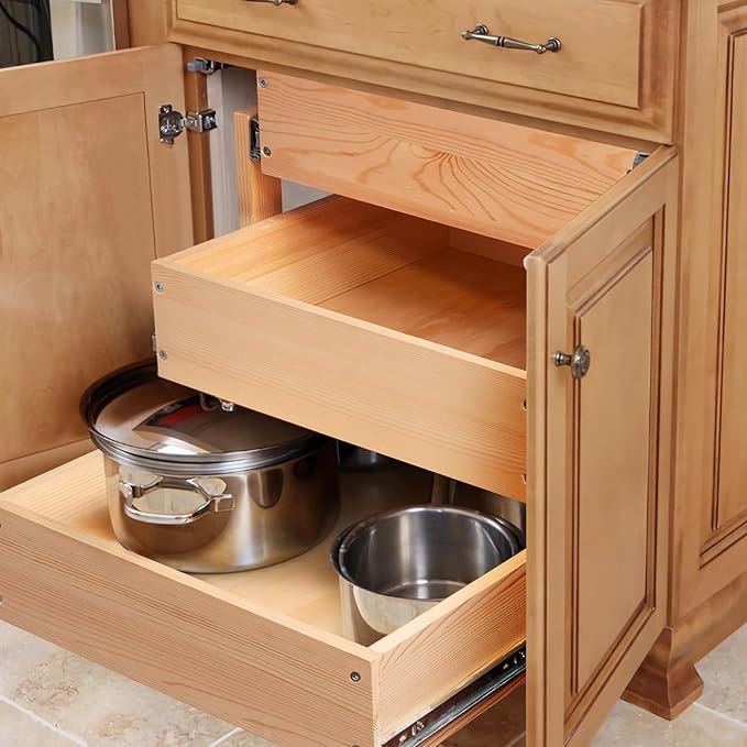 Pull Out Drawers For Cabinets, 17''W×21''D×19''H Soft Close Slide Out Wood Shelves Storage Organizer for Kitchen, 3-Tier, Finished, Heavy-Duty, Bottom Assembly