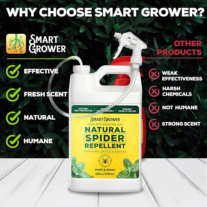 Natural Spider Repellent Spray – Indoor Spider Spray with Peppermint & Lavender, Family & Pet Friendly – Fresh Scent Spider Remover for Bedrooms, Bathrooms, Garage, and More, Spray Trigger Gallon
