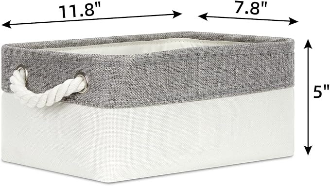 Bidtakay Small Fabric Storage Bins for Closet & Bathroom - Set of 6 Grey & White Baskets - Organizers for Kids' Bedroom