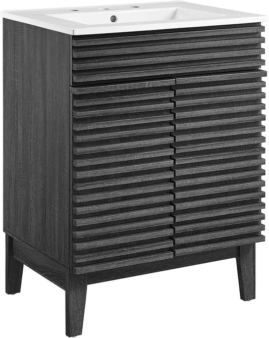 Modway Render Mid-Century Bathroom Vanity with Sink in Charcoal White